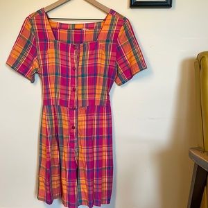 Vintage pink/orange plaid romper